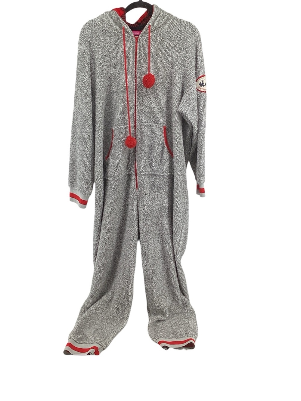 💚 Gray Fleece Onesie Pajamas with Red Trim, Size 3XL